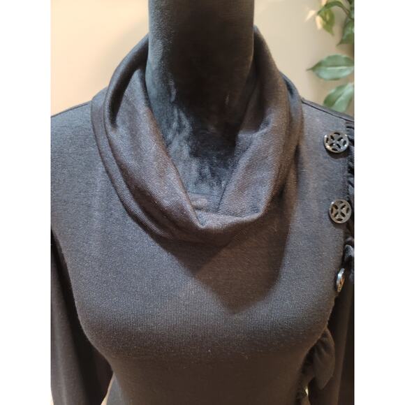 Multiples Sweater Women's Large Black Cowl Neck Long Sleeve Ruffle Hem Stretch - Picture 3 of 13